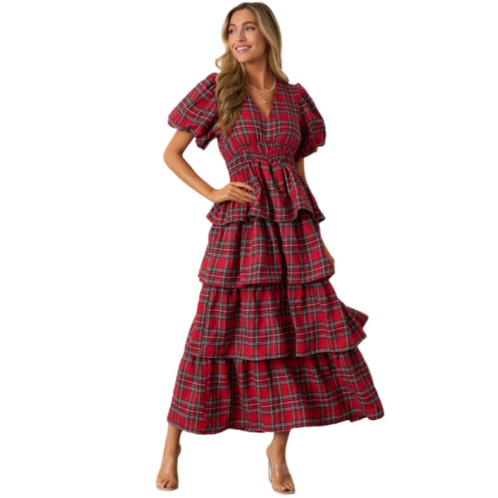 Entro Red Plaid Maxi Dress